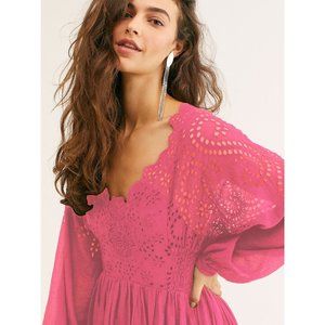 NWT Free People Lottie Mini Eyelet Dress/Pink Fizz